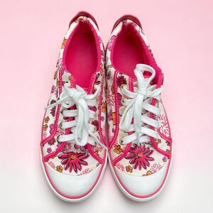 Y2K Floral Coach Barrett Canvas Sneakers Pink White Lace Up Shoes Women's 8B